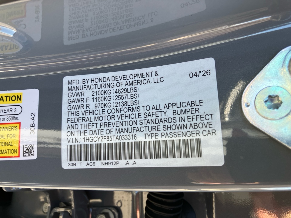 1HGCY2F85TA033316 2026 Honda Accord Hybrid Touring