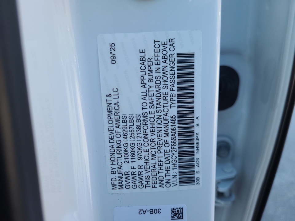 1HGCY2F86SA081485 2025 Honda Accord Hybrid Touring