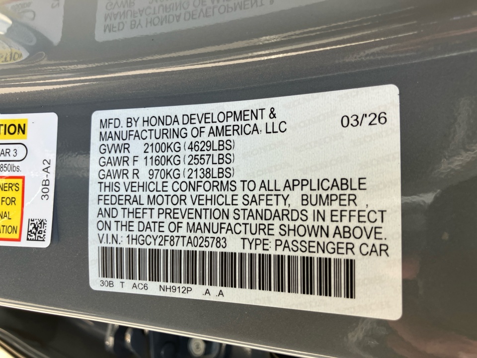 1HGCY2F87TA025783 2026 Honda Accord Hybrid Touring
