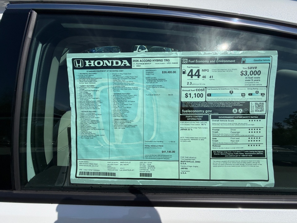 1HGCY2F87TA030949 2026 Honda Accord Hybrid Touring