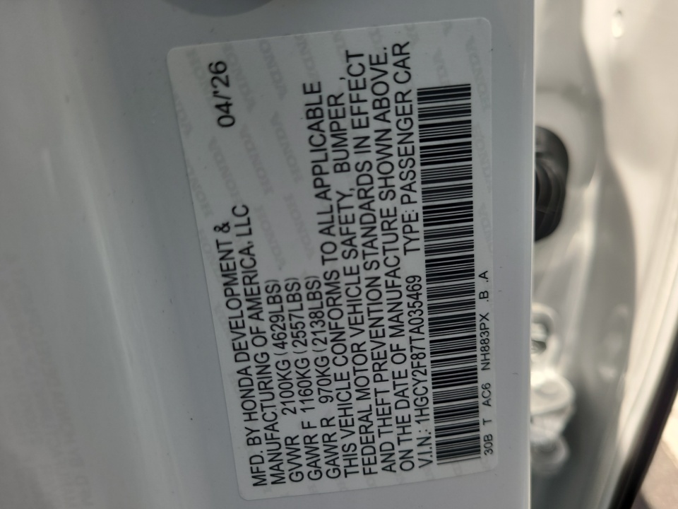 1HGCY2F87TA035469 2026 Honda Accord Hybrid Touring
