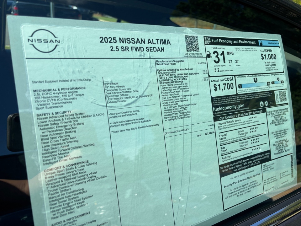 1N4BL4CV0SN418150 2025 Nissan Altima SR FWD