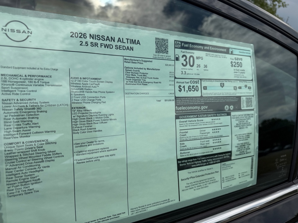 1N4BL4CV1TN327583 2026 Nissan Altima SR FWD