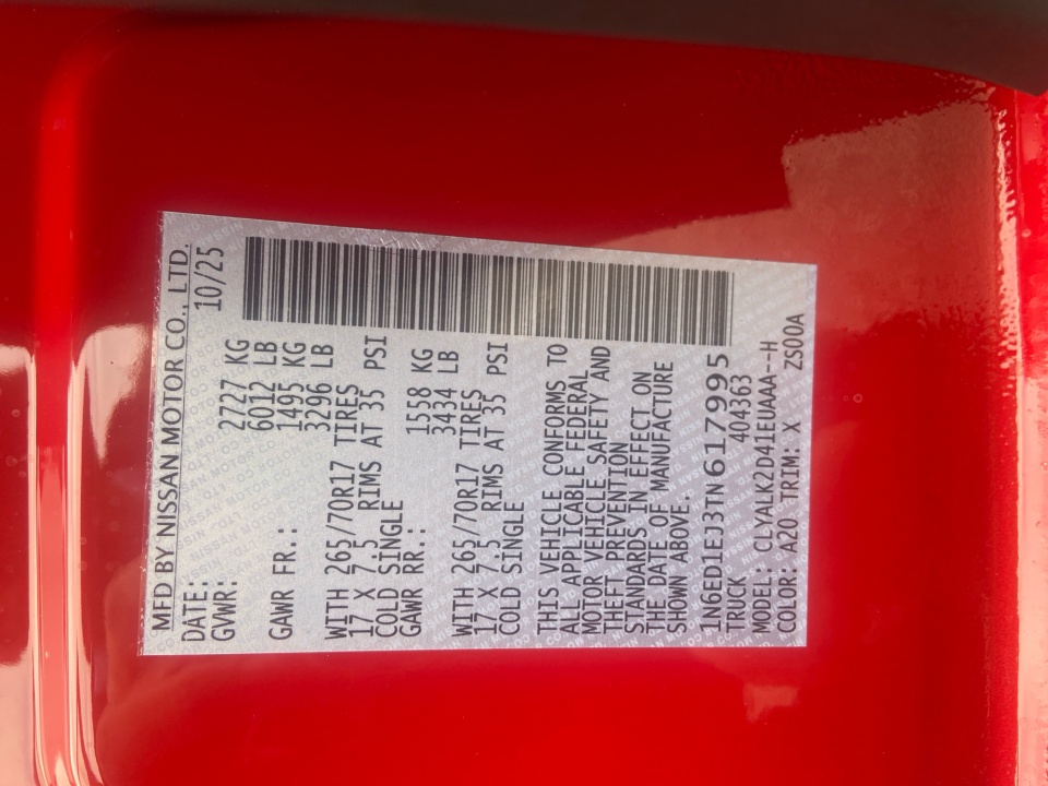 1N6ED1EJ3TN617995 2026 Nissan Frontier Crew Cab PRO-X 4x2