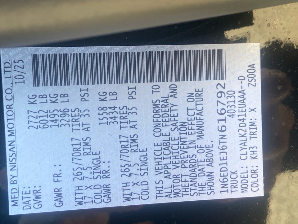 1N6ED1EJ6TN616792 2026 Nissan Frontier Crew Cab PRO-X 4x2