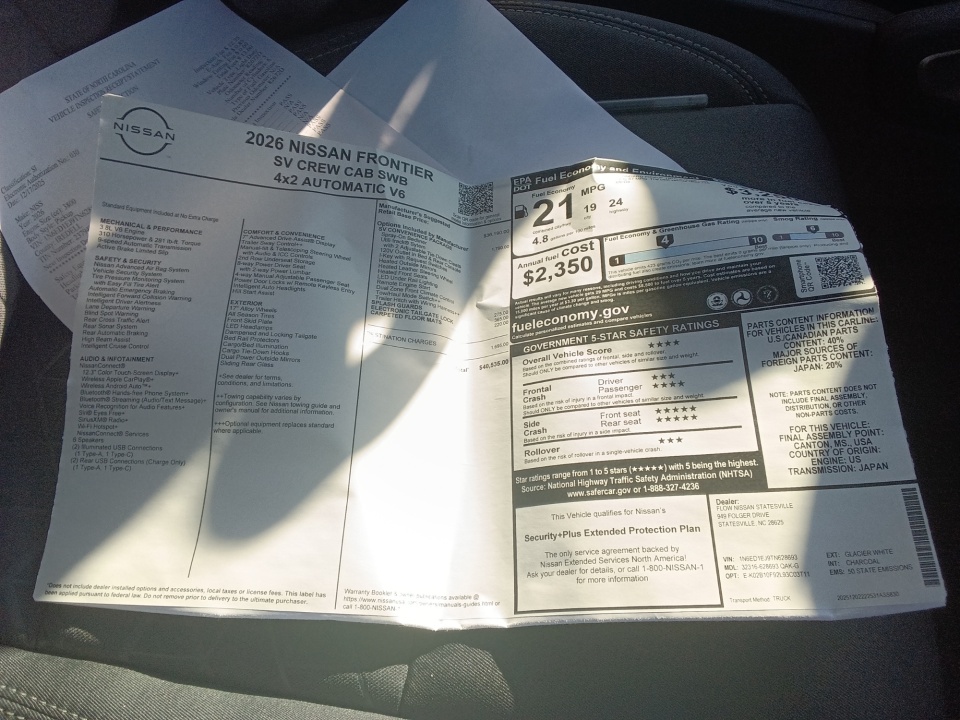 1N6ED1EJ9TN628693 2026 Nissan Frontier Crew Cab SV 4x2