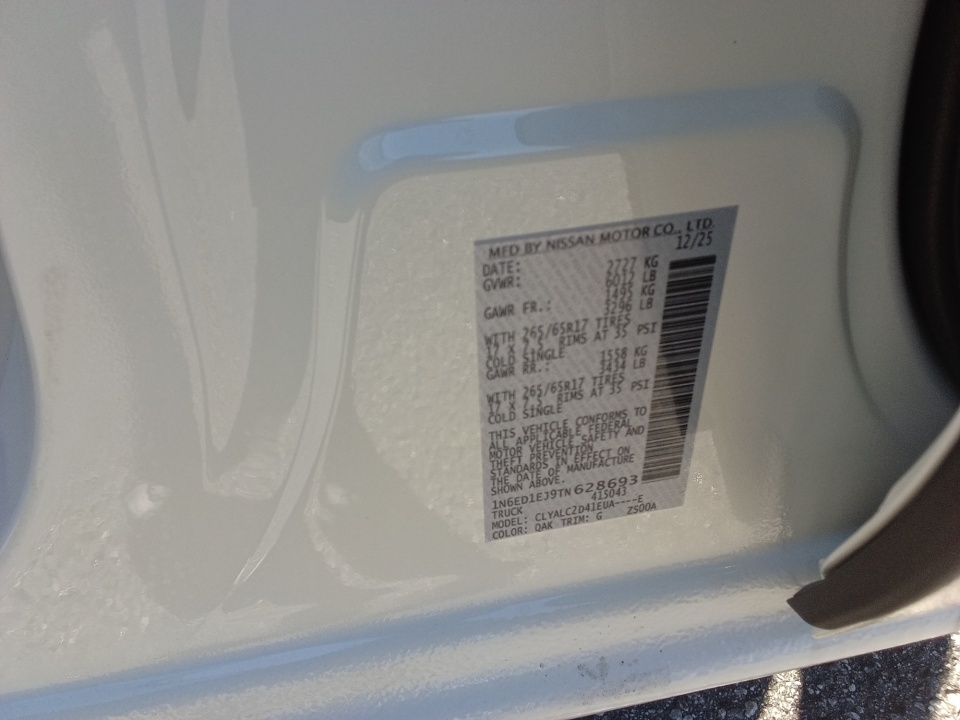 1N6ED1EJ9TN628693 2026 Nissan Frontier Crew Cab SV 4x2