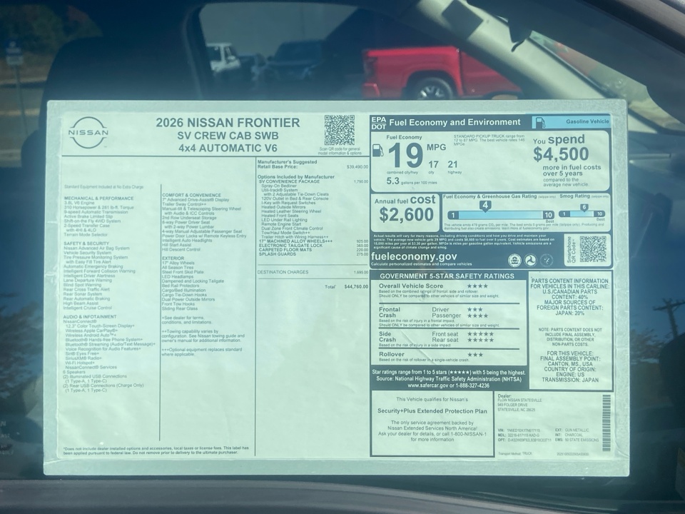 1N6ED1EK1TN617115 2026 Nissan Frontier Crew Cab S 4x4