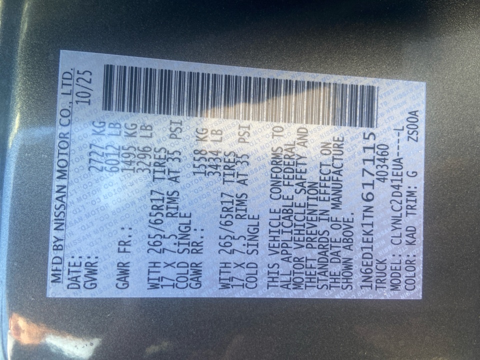 1N6ED1EK1TN617115 2026 Nissan Frontier Crew Cab S 4x4