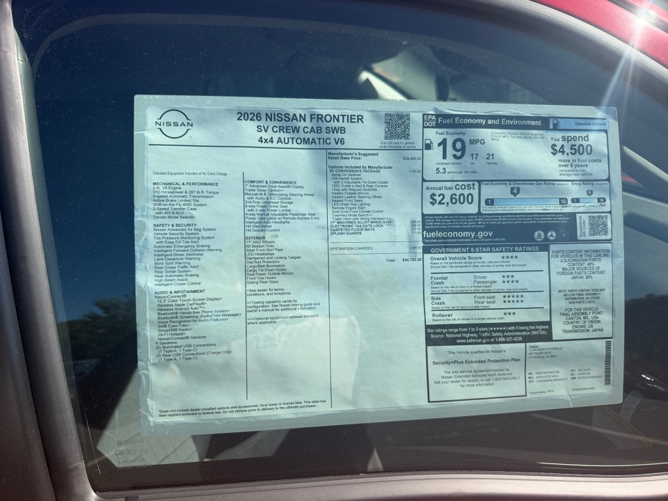 1N6ED1EK3TN614782 2026 Nissan Frontier Crew Cab SV 4x4