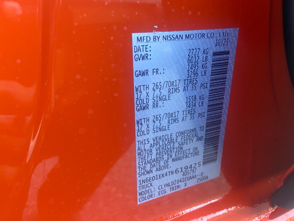 1N6ED1EK4TN619425 2026 Nissan Frontier Crew Cab PRO-4X 4x4