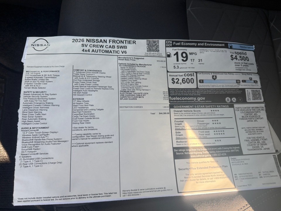 1N6ED1EK6TN631933 2026 Nissan Frontier Crew Cab SV 4x4