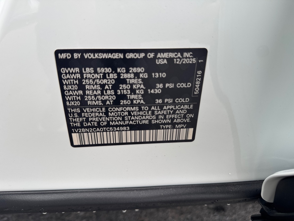 1V2BN2CA0TC534983 2026 Volkswagen Atlas SEL