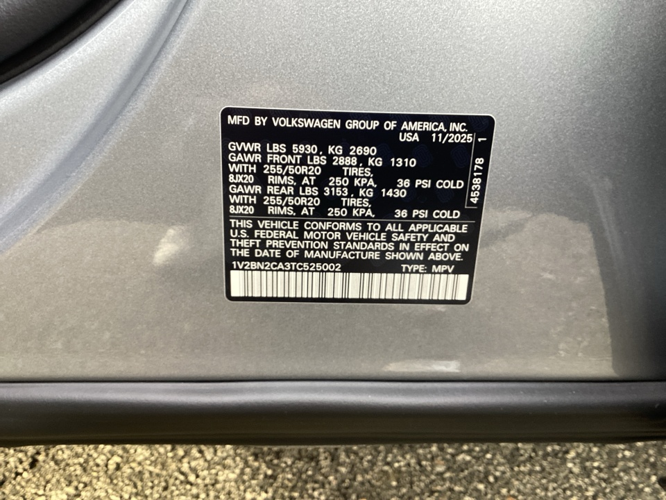 1V2BN2CA3TC525002 2026 Volkswagen Atlas 2.0T SEL