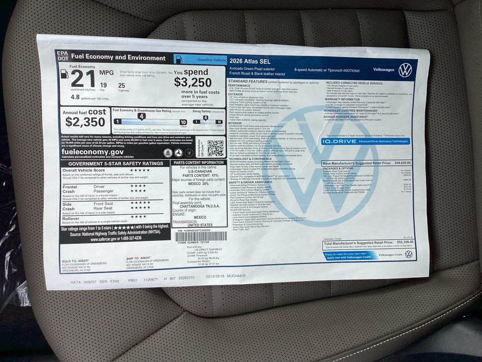1V2BN2CA9TC559395 2026 Volkswagen Atlas SEL