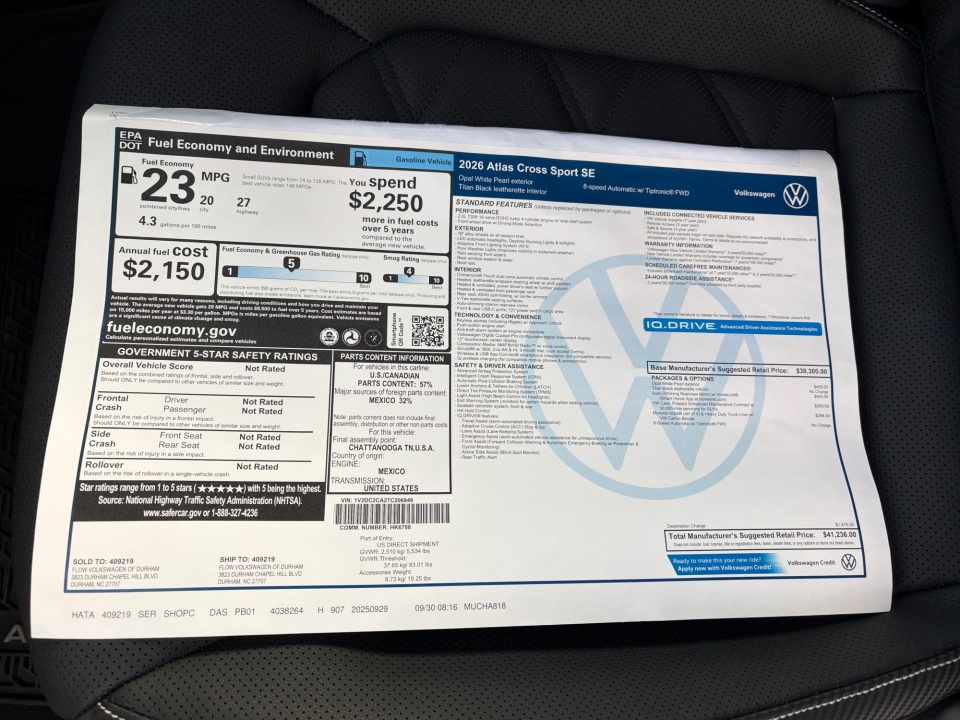 1V2DC2CA2TC206849 2026 Volkswagen Atlas Cross Sport SE