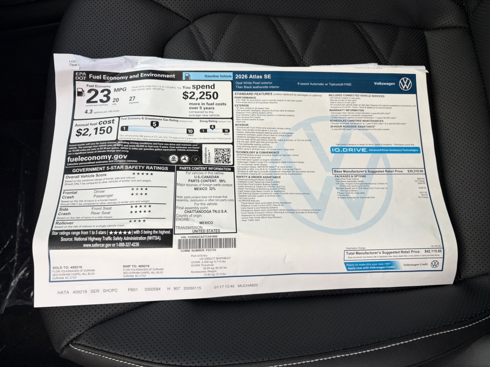 1V2DN2CA2TC541068 2026 Volkswagen Atlas SE