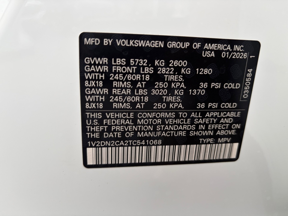 1V2DN2CA2TC541068 2026 Volkswagen Atlas SE
