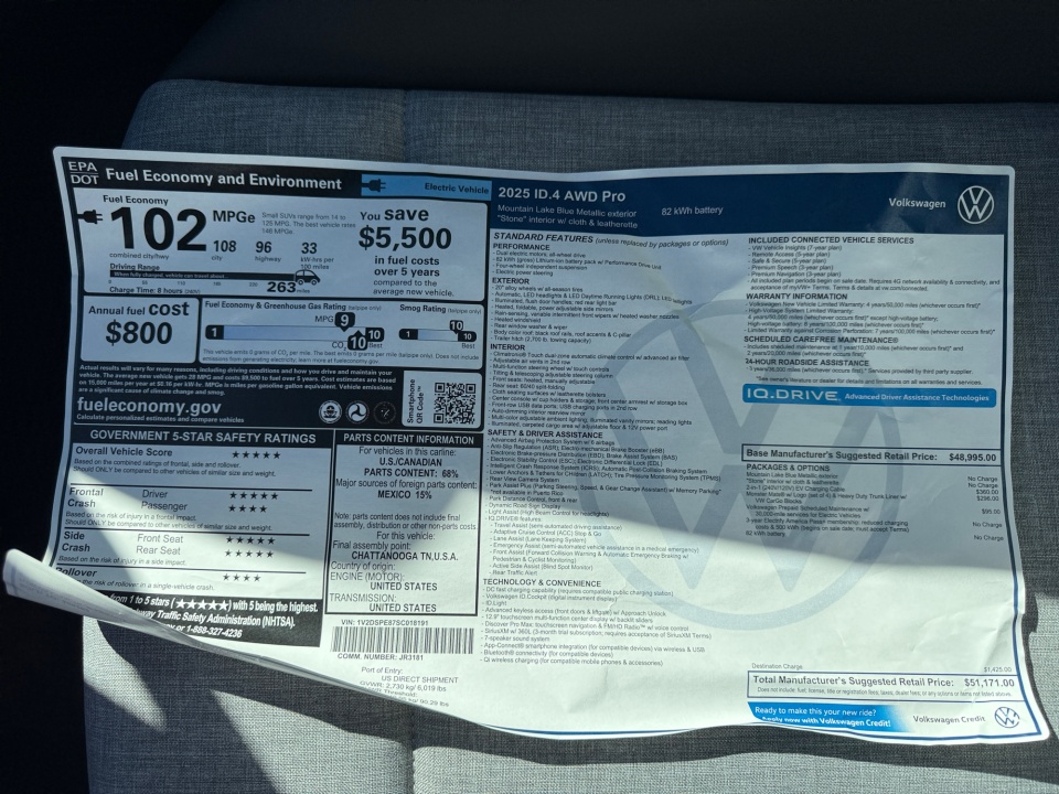 1V2DSPE87SC018191 2025 Volkswagen ID.4 AWD Pro