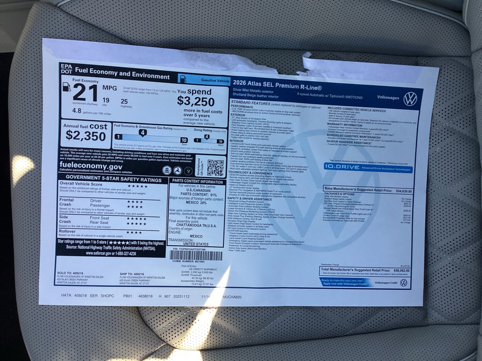 1V2FN2CA4TC527388 2026 Volkswagen Atlas SEL Premium R-Line