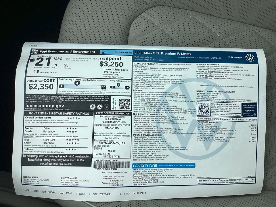 1V2FN2CA4TC574548 2026 Volkswagen Atlas SEL Premium R-Line