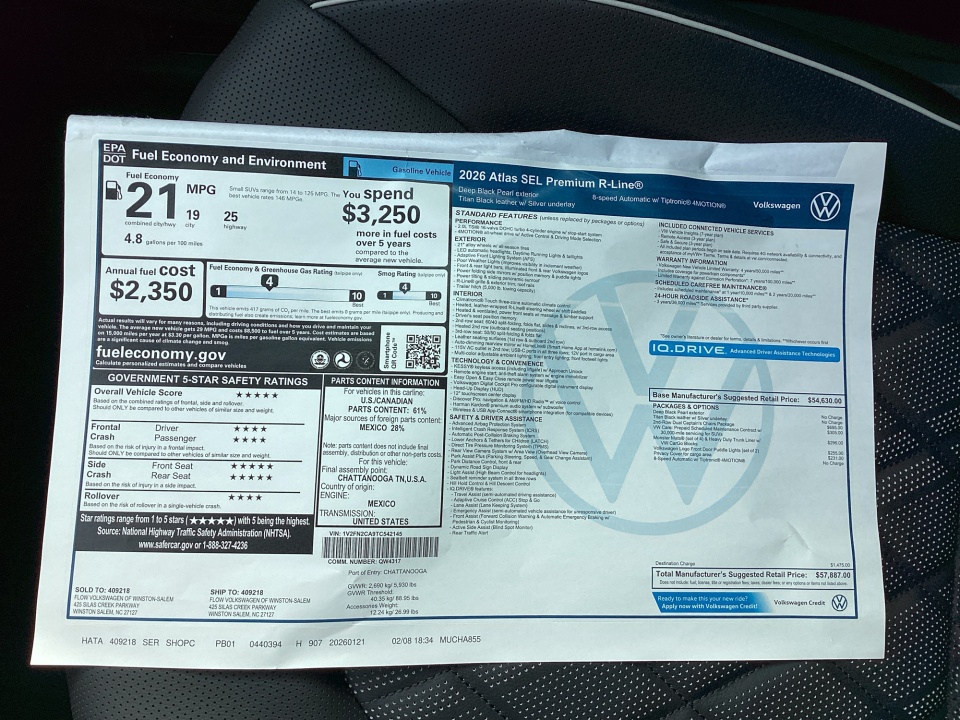 1V2FN2CA9TC542145 2026 Volkswagen Atlas SEL Premium R-Line