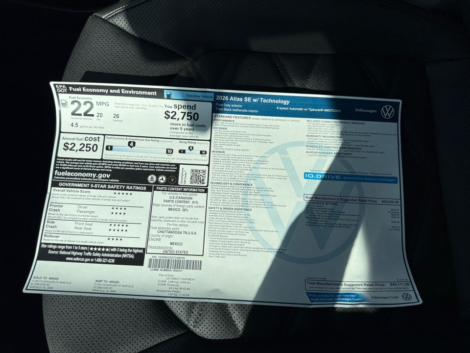 1V2HN2CA0TC548182 2026 Volkswagen Atlas SE with Technology