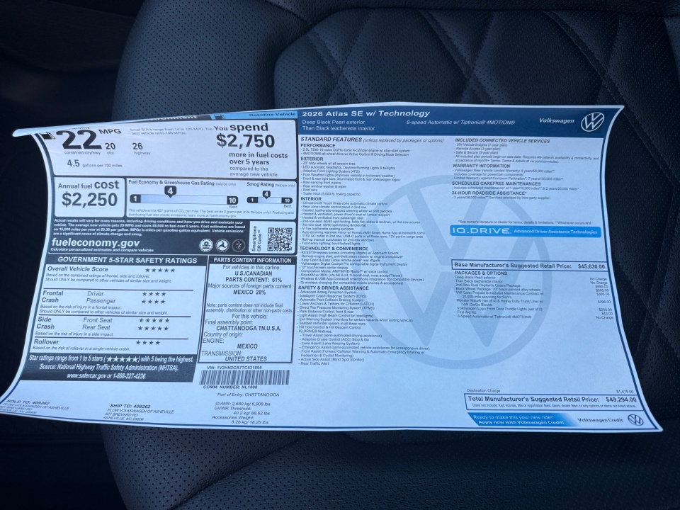 1V2HN2CA7TC531895 2026 Volkswagen Atlas SE with Technology