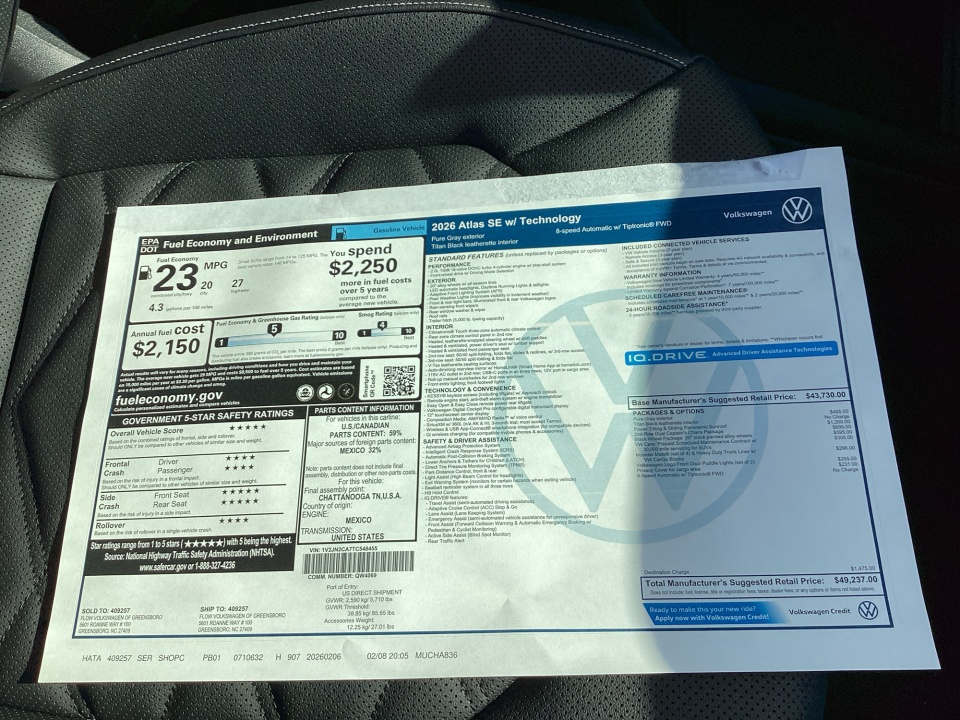 1V2JN2CA7TC548455 2026 Volkswagen Atlas SE with Technology