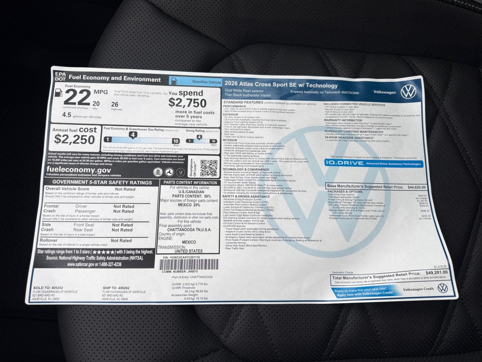 1V2KC2CA4TC207119 2026 Volkswagen Atlas Cross Sport 2.0T SE w/Technology