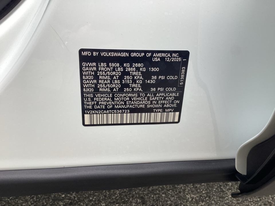1V2KN2CA6TC536723 2026 Volkswagen Atlas SE with Technology