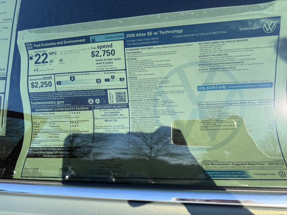 1V2KN2CA7TC529490 2026 Volkswagen Atlas SE with Technology