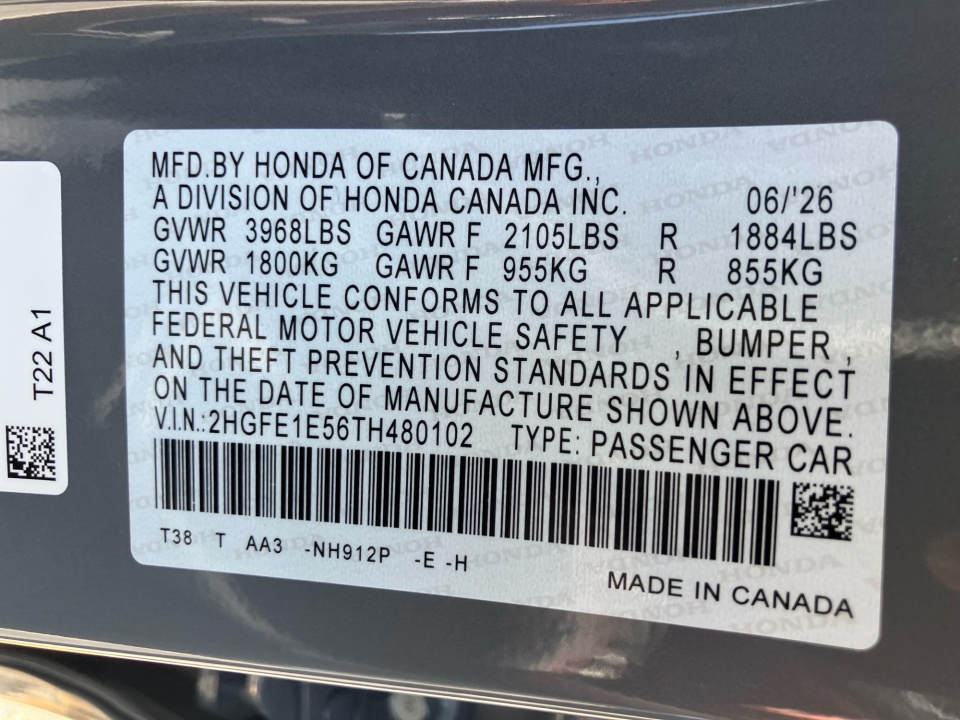 2HGFE1E56TH480102 2026 Honda Civic Si