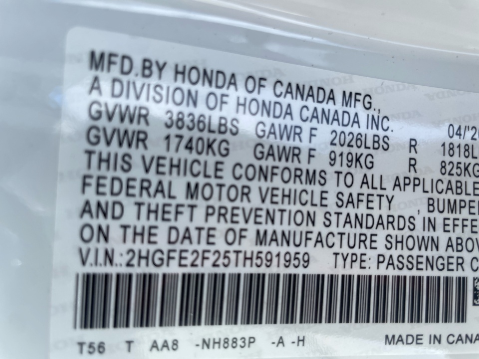 2HGFE2F25TH591959 2026 Honda Civic Sedan LX