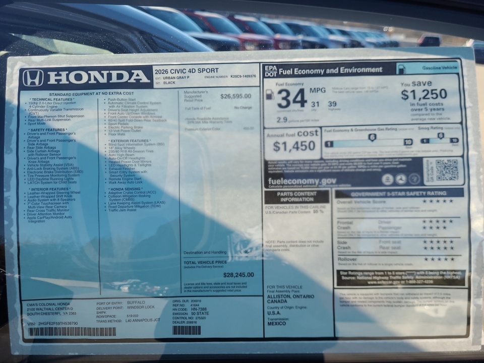 2HGFE2F50TH547376 2026 Honda Civic Sedan Sport