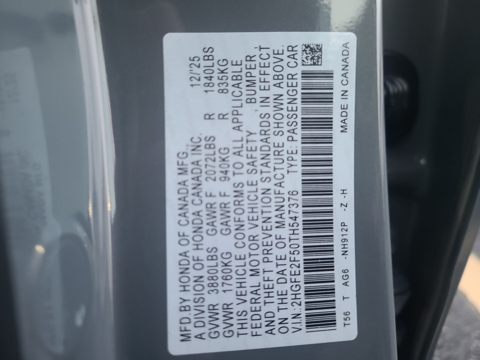 2HGFE2F50TH547376 2026 Honda Civic Sedan Sport