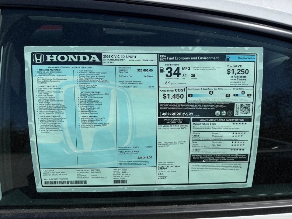 2HGFE2F51TH572142 2026 Honda Civic Sedan Sport