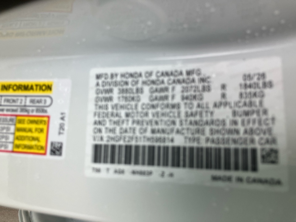 2HGFE2F51TH596814 2026 Honda Civic Sedan Sport
