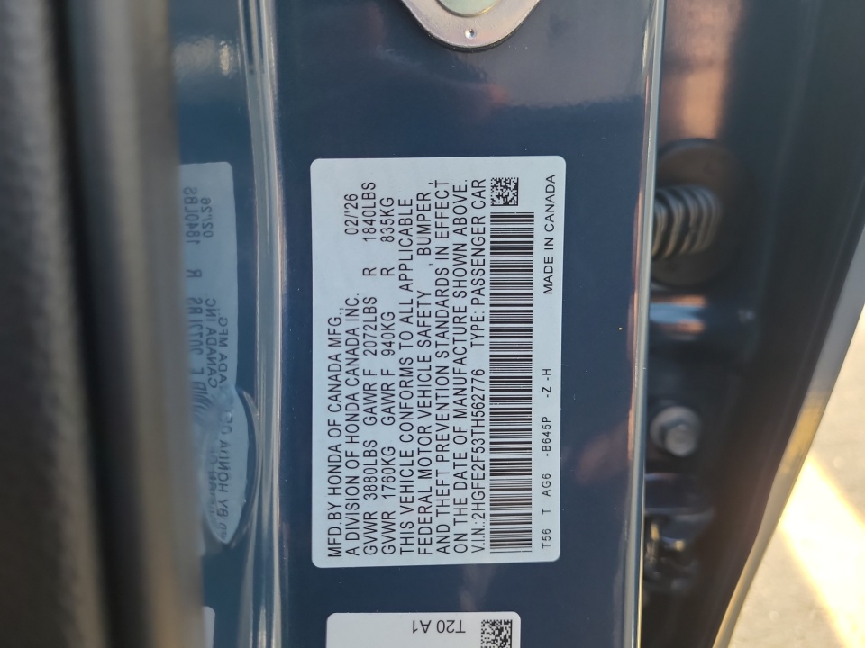 2HGFE2F53TH562776 2026 Honda Civic Sedan Sport