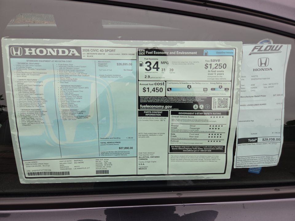 2HGFE2F54TH591039 2026 Honda Civic Sedan Sport