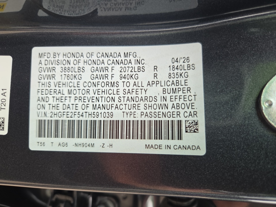 2HGFE2F54TH591039 2026 Honda Civic Sedan Sport