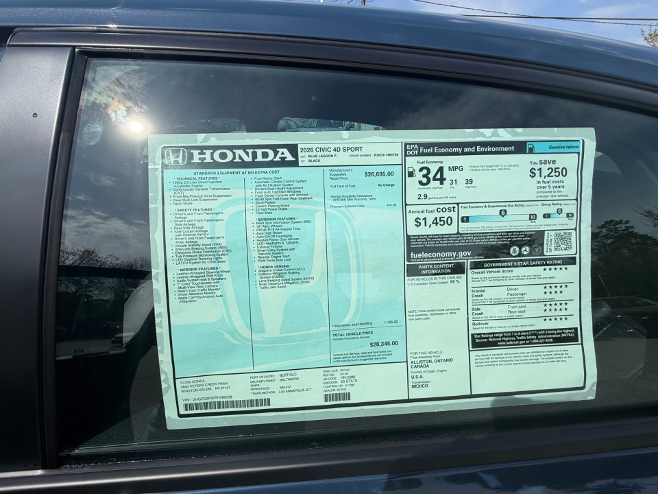 2HGFE2F54TH607479 2026 Honda Civic Sedan Sport