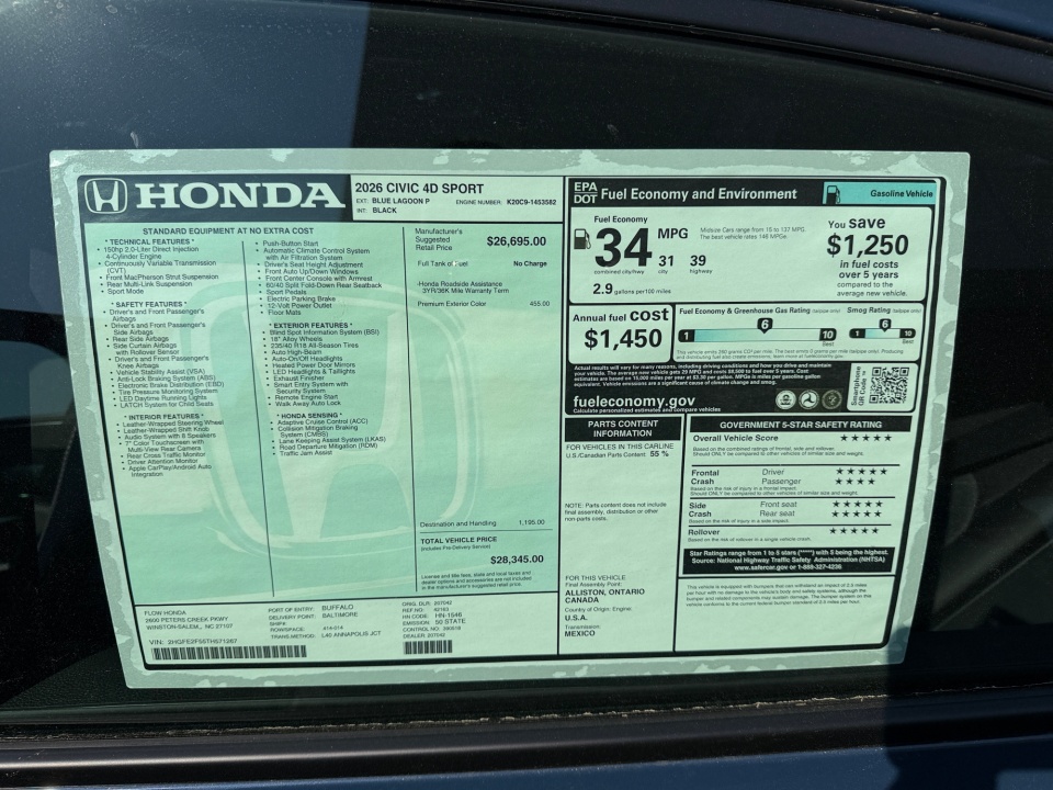 2HGFE2F55TH571267 2026 Honda Civic Sedan Sport