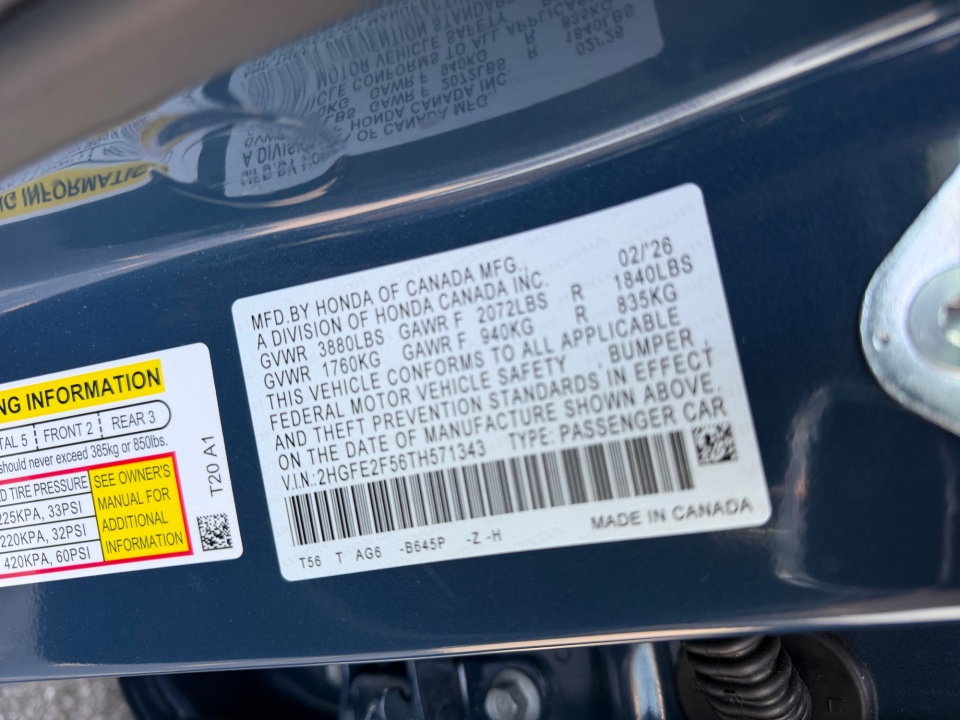 2HGFE2F56TH571343 2026 Honda Civic Sedan Sport