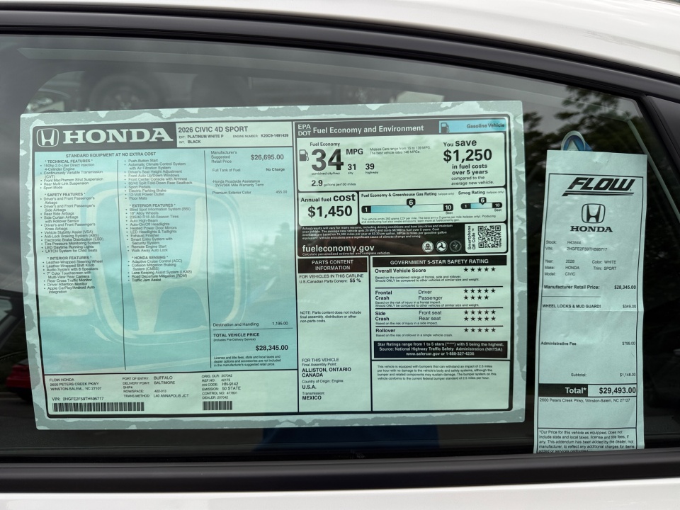 2HGFE2F59TH595717 2026 Honda Civic Sedan Sport