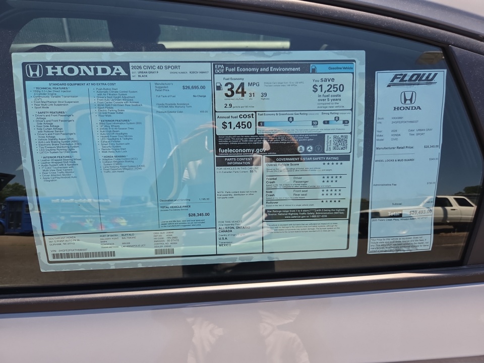 2HGFE2F5XTH592227 2026 Honda Civic Sedan Sport