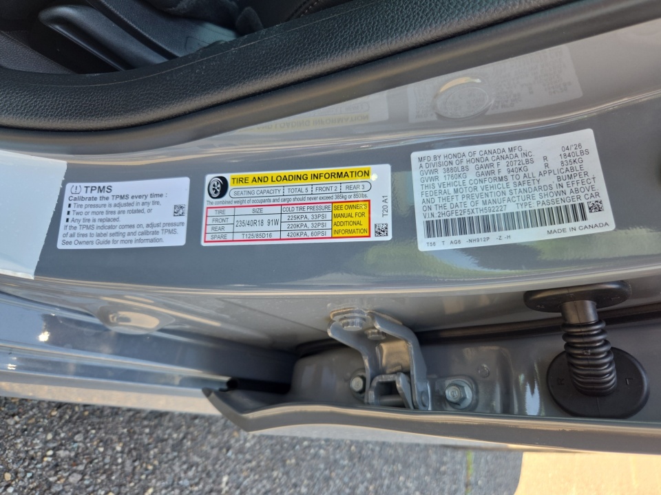 2HGFE2F5XTH592227 2026 Honda Civic Sedan Sport