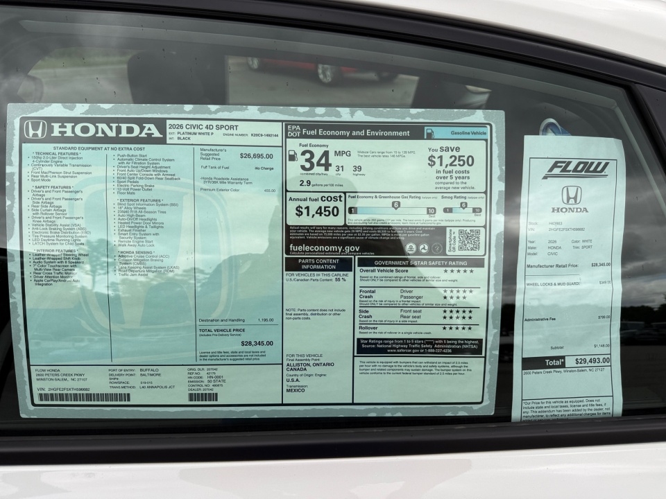 2HGFE2F5XTH596682 2026 Honda Civic Sedan Sport