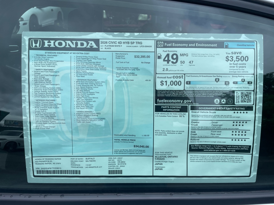 2HGFE4F81TH339013 2026 Honda Civic Hybrid Sport Touring