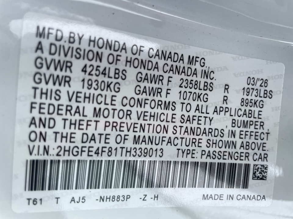 2HGFE4F81TH339013 2026 Honda Civic Hybrid Sport Touring